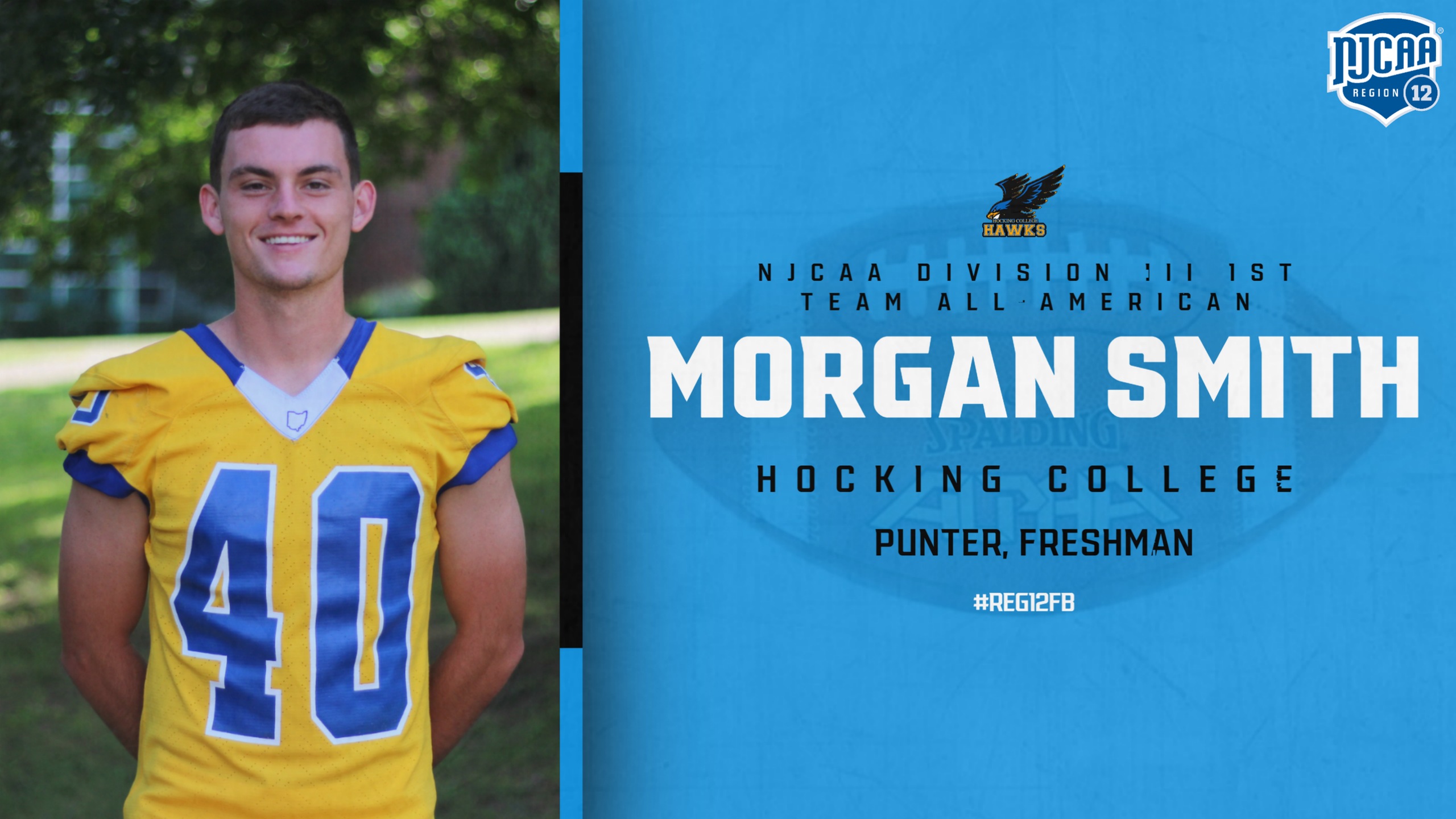Morgan Smith, NJCAA Division III 1st Team Football All-American, Hocking College, Punter.